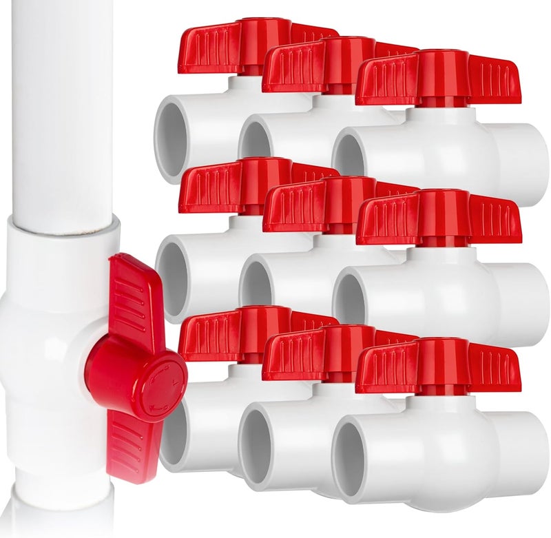 AODESTINY 10PCS 1/2" PVC Ball Valve, Shut-Off Ball Valves Socket with Easy Turn Red T-Handles, Slip PVC Valve for Water Project, Swimming Pool, Sewage Pump, Sprinkler Line, Outdoor Plumbing & Irrigation System - Image 1